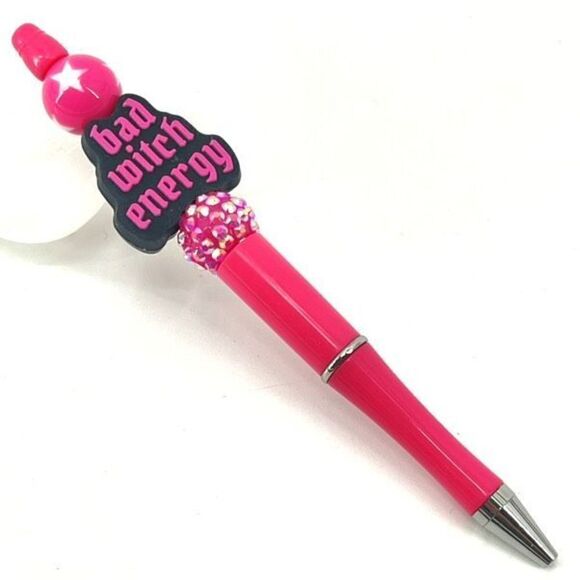 Bad Witch Energy Halloween pen handmade NEW bling rhinestone hot pink black - Picture 7 of 7